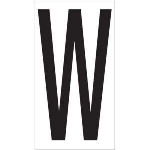 Centered on a white background, a bold black W mirrors the precision of MH-USA 3 1/2 W Vinyl Warehouse Letter Labels (50/Case), with each crafted to perfection.