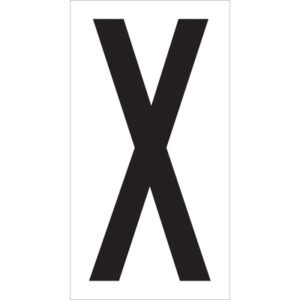 A bold black X on a white background evokes the MH-USA 3 1/2 X Vinyl Warehouse Letter Labels (50/Case), ideal for clarity in organization.