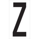 A bold, black capital letter Z on a white background, similar to MH-USA 3 1/2 Z Vinyl Warehouse Letter Labels (50/Case).