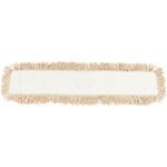 The MH-USA Economy Cut-End Dust Mop Head - 36 has a rectangular beige microfiber design with fringe edges, effectively trapping dust and debris for spotless floors.