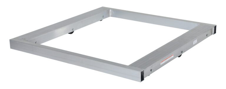 DOL-4848-6T_A.jpg The Vestil Alum Pallet Dolly W/Tilt 4K is a sleek, rectangular dolly with a silver metallic frame and four wheels, ideal for moving large items. Its 48 x 48 design with visible corner bolts ensures durability and style.