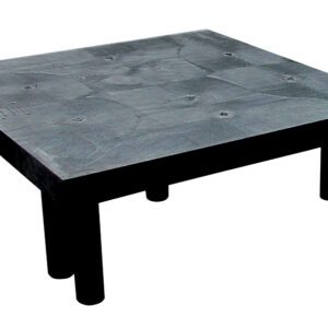 A black square table with a textured surface and round sturdy legs embodies the robust style of the Vestil Dunnage Rack Solid Top - 36 X 36.