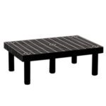 The Vestil Dunnage Rack Vented Top - 36 X 24 has a slotted black plastic surface with six cylindrical legs, ideal for organizing or elevating items above a surface.