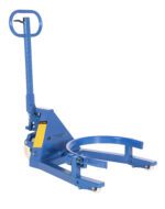 The Vestil Portable Drum Jack Steel 660 Lb Capacity offers a manual hydraulic lift and circular clamp design. It includes a handle and small wheels for easy mobility, ideal for securely lifting and transporting drums in industrial settings.