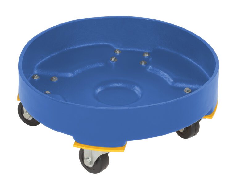 DRUM-DP-HD-30-BU_A.jpg The Vestil Drum Dolly HD Poly features a durable blue design with an indented center and yellow accents. With six caster wheels, its ideal for effortlessly transporting 30-gallon barrels.