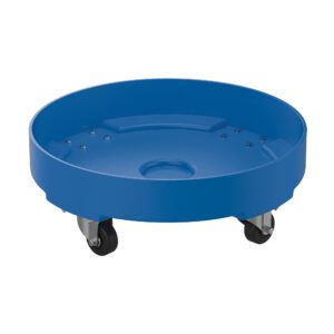 The Vestil Drum Dolly LD Poly Blue 30 Gallon is ideal for 30-gallon barrels, with a durable blue plastic build and four black swivel caster wheels for easy mobility.