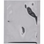 A sealed silver foil pouch is shown, featuring a flat, reflective surface. The MH-USA 4 x 6 Heavy Duty Moisture Barrier Bag provides excellent moisture protection for food or small items. Each case contains 100 bags.