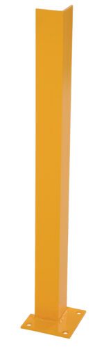 A tall, rectangular, yellow metal post with a flat base and corner mounting holes resembles the sturdy design of a Vestil Overhead Door Track Protector 36.25 In., standing upright against a white background.