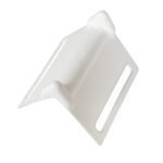 The Vestil Plastic Edge Guards 100 Pcs feature a white V-shaped design with rounded corners and two side slits for easy mounting, measuring 5.18 x 4.25, and provide durable, versatile wall protection.