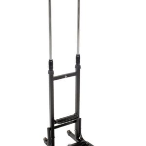 The Vestil Ergonomic Lumbar Support Stand, with a 275# capacity, features an adjustable black metal kneeling pad and standing platform, cushioned headrest, textured surface for grip, and chrome rods for stability to enhance comfort during use.