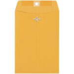 The 6 x 9 Kraft Clasp Envelope from the 1000/Case set features a brown manila exterior and an open flap with a prominent metal clasp closure for secure fastening.