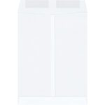 An envelope from the MH-USA 9 x 12 White Gummed Envelopes (1000/Case) is displayed against a white background, with the back flap and seam shown vertically.