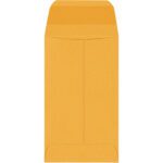 A closed brown manila envelope with its flap open stands upright on a white background, resembling the 2 1/2 x 4 1/4 Kraft Gummed Envelopes (5000/Case).