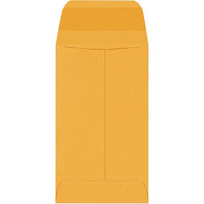 EN1029.jpg A closed brown manila envelope with its flap open stands upright on a white background, resembling the 2 1/2 x 4 1/4 Kraft Gummed Envelopes (5000/Case).