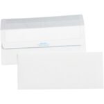 Two MH-USA 4 1/8 x 9 1/2 - Lbs10 Plain Redi-Seal Business Envelopes are shown against a white backdrop; one is closed, the other partially open to reveal the adhesive flap, with the closed envelope positioned in front.