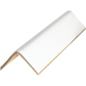 A glossy white cardboard folded into an L-shape, similar to MH-USA 3 x 3 x 12 .160 Edge Protectors (200/Case), provides strong edge protection and support.