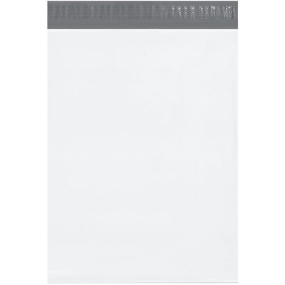 EPM15204.jpg The MH-USA 15 x 20 x 4 Expansion Poly Mailers (100/Case) are plain white with a dark gray adhesive strip, perfect for securely shipping and packaging items while offering reliable protection.