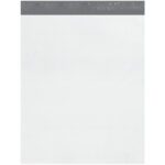 The MH-USA 20 x 24 x 4 Expansion Poly Mailers come in a case of 100, featuring a plain white design with a gray adhesive strip at the top for a clean, unmarked appearance.