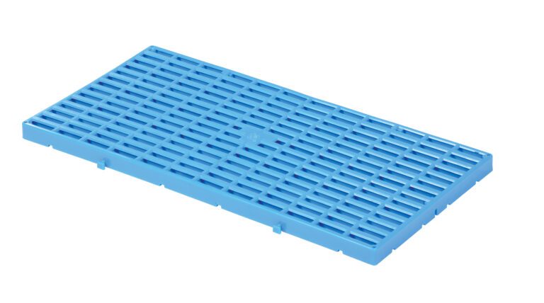 The Vestil Plastic Floor Grid Box of 15, with a 1.1K lb capacity, is a durable and stylish blue plastic grate featuring a grid pattern on a white background, perfect for versatile flooring needs.
