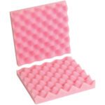 Two pink MH-USA 10 x 10 x 2 anti-static convoluted foam panels with a wavy, egg-crate texture are displayed against a white backdrop. One panel leans on the other, highlighting their textured surface.