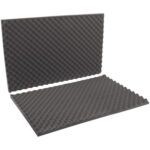 The MH-USA 24 x 36 x 2 Charcoal Convoluted Foam Sets (9 Sets/Case) feature two black egg crate foam panels positioned at right angles, designed for superior sound absorption or cushioning.