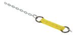 The Vestil Drum Adapter features a 29.5625-inch long yellow nylon strap with two metal rings and an attached chain, ideal for securing or lifting. Its displayed on a plain white background.