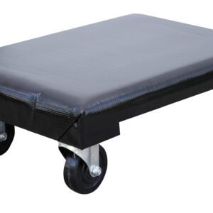 The Vestil Hardwood Dolly Vinyl Cover 1.2K 16 X 24 has a padded black vinyl cover, four swivel caster wheels, and measures 16 x 24 inches. Perfect for moving heavy items on flat surfaces, it supports up to a 1.2K load effortlessly.