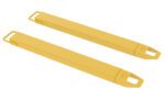 Two yellow plastic tire levers, echoing the robust design of Vestil Fork Extensions 4 X 48 Standard (Pair), lay parallel on a white background. Each has a hooked end and a small handle for easy use.