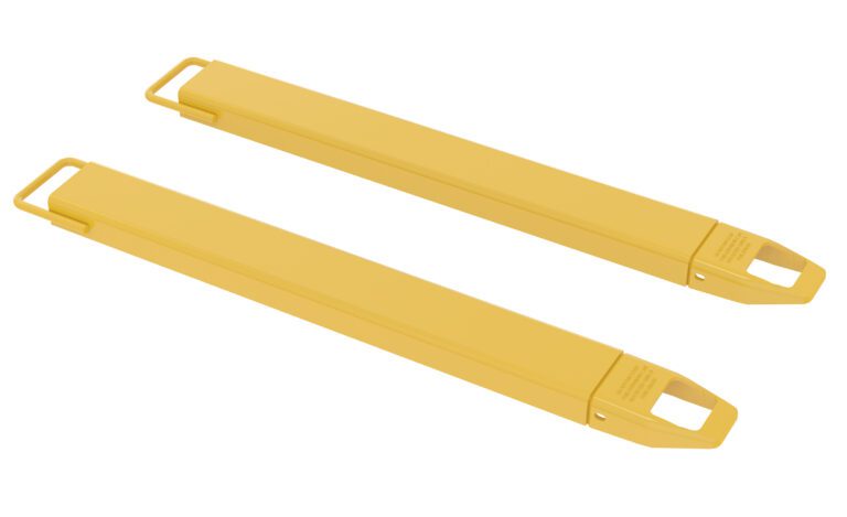 FE-4-48_A.jpg Two yellow plastic tire levers, echoing the robust design of Vestil Fork Extensions 4 X 48 Standard (Pair), lay parallel on a white background. Each has a hooked end and a small handle for easy use.