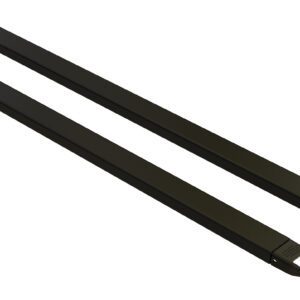 Two black rectangular electronic devices with screens and buttons parallel to each other on a white background resemble the sleek design of Vestil Fork Extensions 4 X 96 Standard Black (Pair), with their minimalist aesthetic and slightly tapered ends echoing the extensions streamlined form.