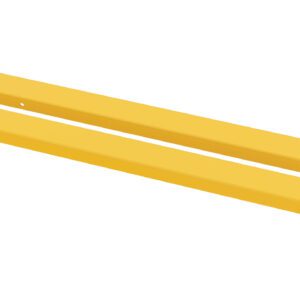 Two long, yellow, rectangular Vestil Fork Extension High Strength 72L x 5W inch bars with handles on each end are positioned parallel on a white background, providing enhanced support and reach for various lifting tasks.