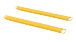Two elongated Vestil Fork Extension High Strength 72L X 6W In extensions in yellow metal, each with handles on both ends, sit parallel against a white background.