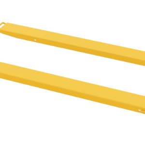 Two elongated Vestil Fork Extension High Strength 72L X 6W In extensions in yellow metal, each with handles on both ends, sit parallel against a white background.
