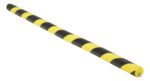 A long cylindrical rod with black and yellow diagonal stripes resembles the warning effect of a Vestil Foam Edge Guard 5/16 X 3/4 Slot, commonly used for safety.