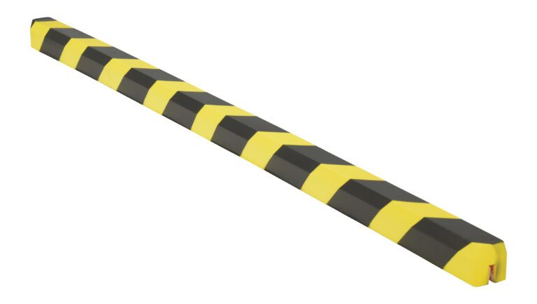 FEG-C_A.jpg The Vestil Foam Edge Guard 5/16 X 3/4 Slot is a long, cylindrical foam bumper featuring black and yellow diagonal stripes for safety, intended to prevent injuries or damage in industrial or construction environments with its soft, cushioned surface.