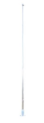 A tall, sleek Vestil Stainless Steel Flagpole 25 Ft Height stands vertically against a white background. Smooth and shiny with a circular base for stability, there are no flags attached.