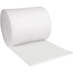 The MH-USA 2 x 24 x 18 Cloud Foam Roll is partially unfurled, revealing its smooth texture. Coiled into a neat cylinder, this thick foam ensures quality with every 18-foot roll.