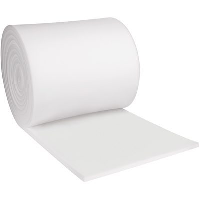 FR2472.jpg A partially unrolled MH-USA 1/2 x 24 x 72 Cloud Foam Roll lies on a white surface, featuring smooth texture and even thickness, ideal for cushioning or padding.