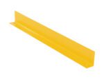 A yellow metal L-bracket with a smooth surface and pre-drilled holes, displayed on a white background, evokes the durable Vestil Floor Safety Curb 3/8 Thick 48 Long Yellow with its vibrant color.
