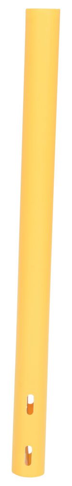 The Vestil Tubular Post Yellow 48 In Height is a 48-inch tall post with a yellow plastic cylinder design and two rectangular cutouts near the base.
