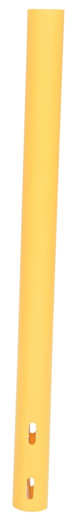 FSP-48-Y_A.jpg The Vestil Tubular Post Yellow 48 In Height is a 48-inch tall post with a yellow plastic cylinder design and two rectangular cutouts near the base.