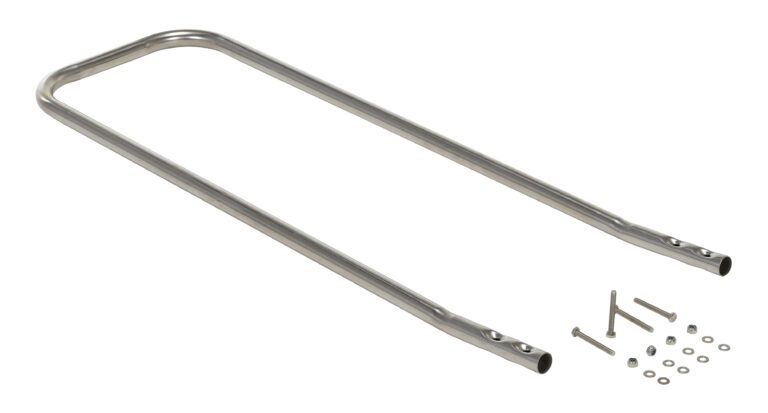 This metal bike or luggage rack has a rectangular design and includes screws, washers, and bolts for easy assembly. Its durable finish complements setups like the Vestil Handle Opt Stainless Steel Foot Stool.