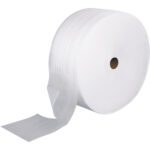 A large roll of MH-USA 3/32 x 36 x 750 perforated air foam padding partially unrolled, featuring a durable textured surface with a center hole for easy handling.