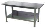 The Vestil Fixture Welding Table features a sleek 30 x 72-inch, 1-inch thick stainless steel top and lower shelf. Supported by four sturdy legs, its perfect for kitchens or workshops with an industrial vibe.