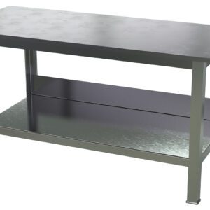 The Vestil Fixture Welding Table features a sleek 30 x 72-inch, 1-inch thick stainless steel top and lower shelf. Supported by four sturdy legs, its perfect for kitchens or workshops with an industrial vibe.