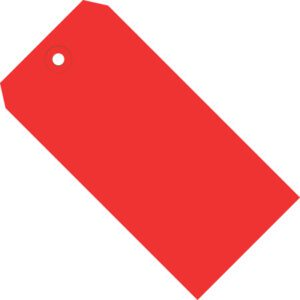 The MH-USA 5 3/4 x 2 7/8 Red 13 Pt. Shipping Tags, available in a case of 1000, are bright red with a small hole at the top for attaching and have an elegant diagonal tilt to add flair to their simplicity.