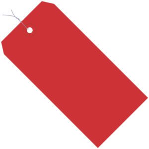 The MH-USA 8 x 4 red shipping tag is crafted from durable 13 pt. material, featuring a hole and is pre-wired for convenience.