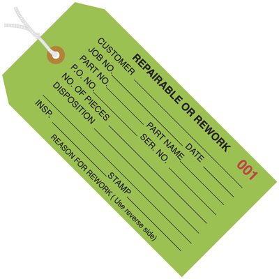 MH-USA 4 3/4 x 2 3/8" - "Repairable or Rework" Inspection Tags - Pre-Strung (1000/Case)