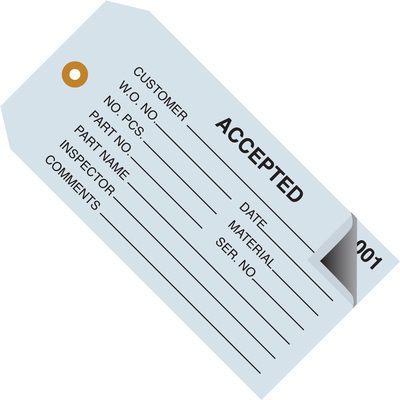 MH-USA 4 3/4 x 2 3/8" - "Accepted" Inspection Tags 2 Part - Numbered 000 - 499 (500/Case)