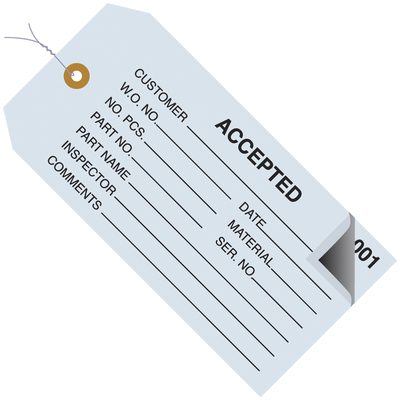 MH-USA 4 3/4 x 2 3/8" - "Accepted" Inspection Tags 2 Part - Numbered 000 - 499 - Pre-Wired (500/Case)